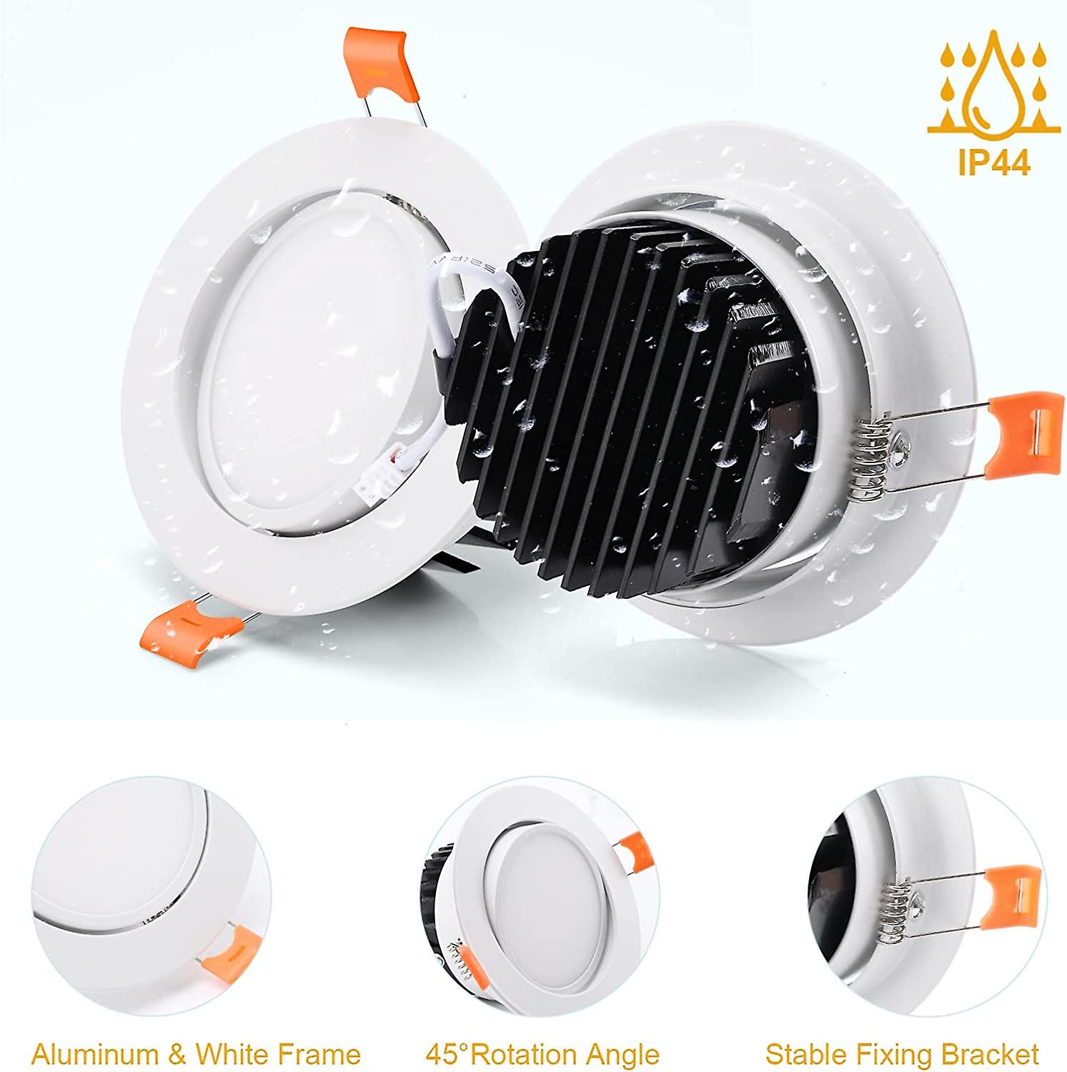 3pc 12w Led Recessed Spotlight，6000k Cool White Extra Flat，aperture 95mm( White)