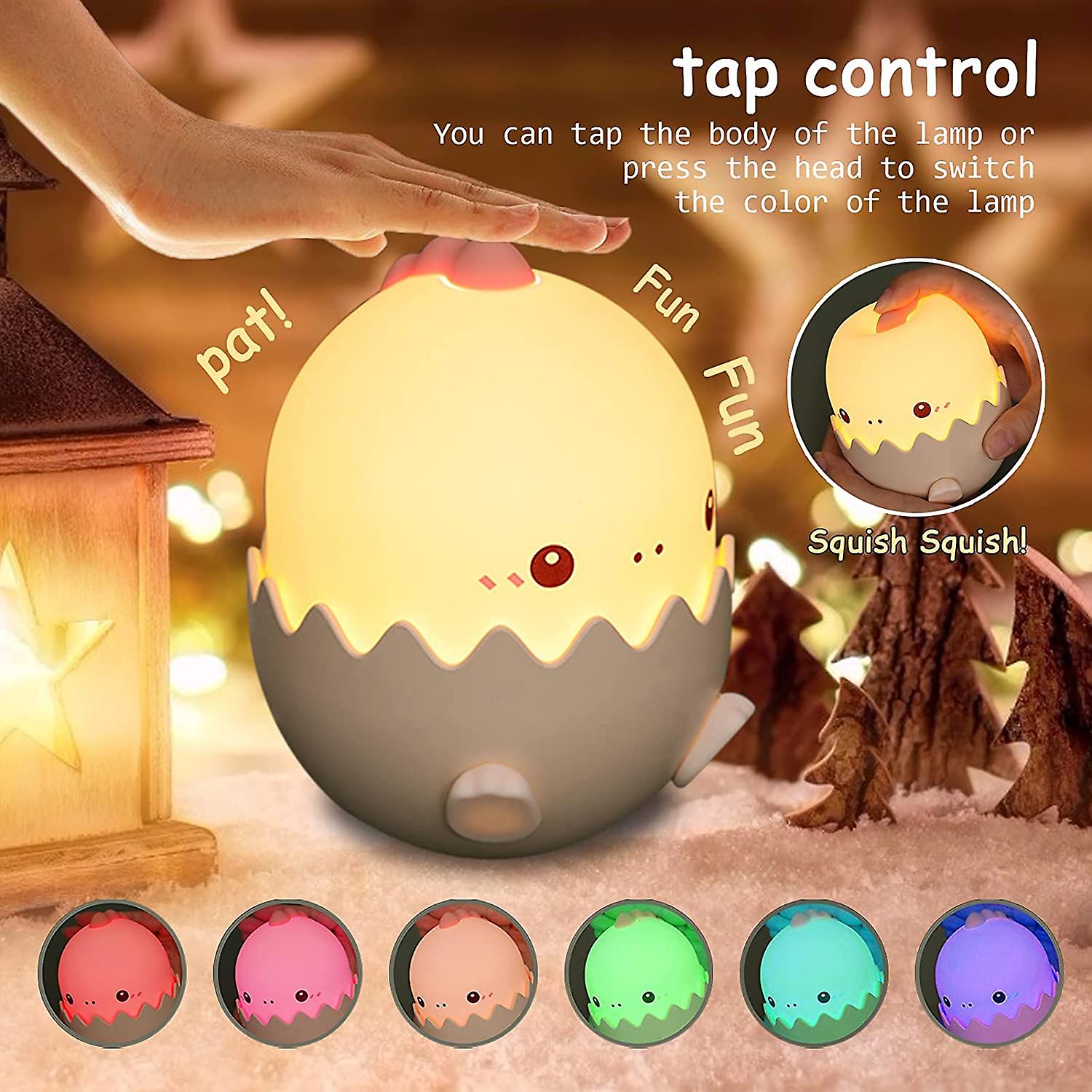 Kids Led Night Light， Baby Night Light， Silicone Led Night Light Lamp With 3 Intensity 6 Colors Usb Rechargeable， Led Dinosaur Egg Touch Portable Nigh