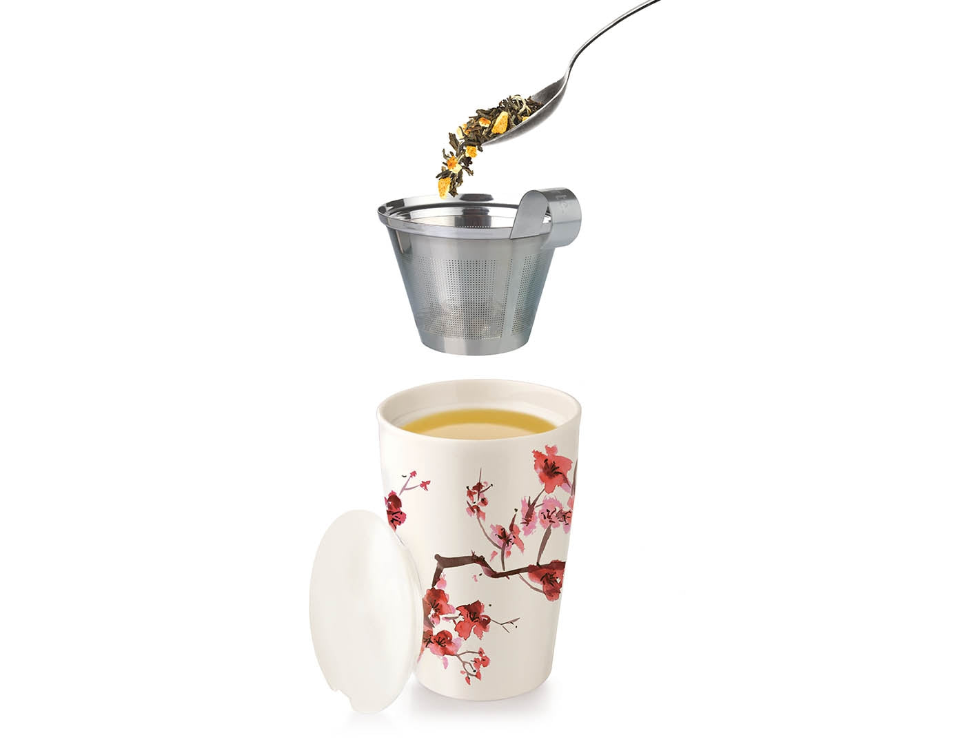 Sakura Steeping Cup with Infuser – Ceramic Tea Mug with Cherry Blossom Infuser for Elegant Brewing