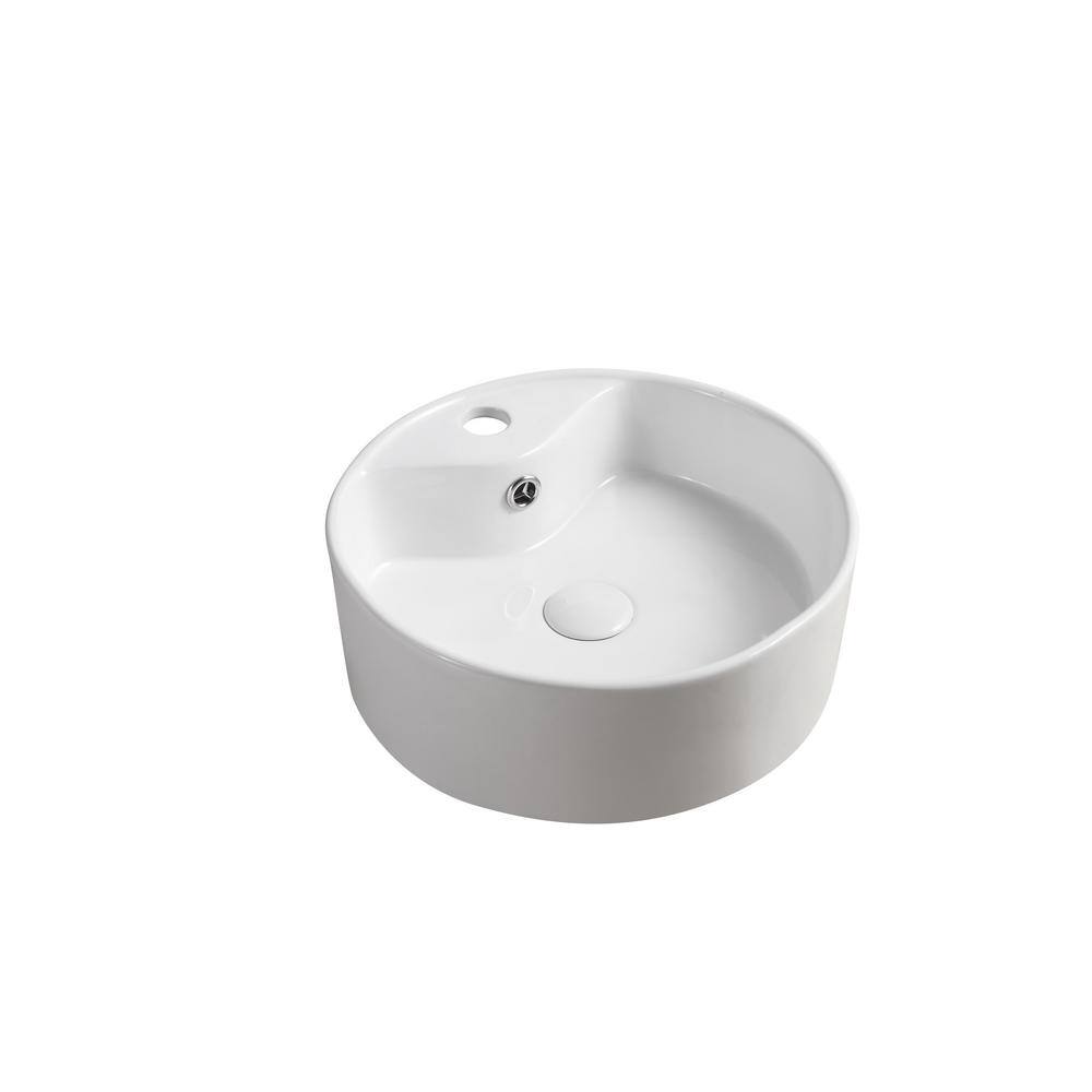 Elanti Vessel Above-Counter Round Bowl Bathroom Sink in White EC9869