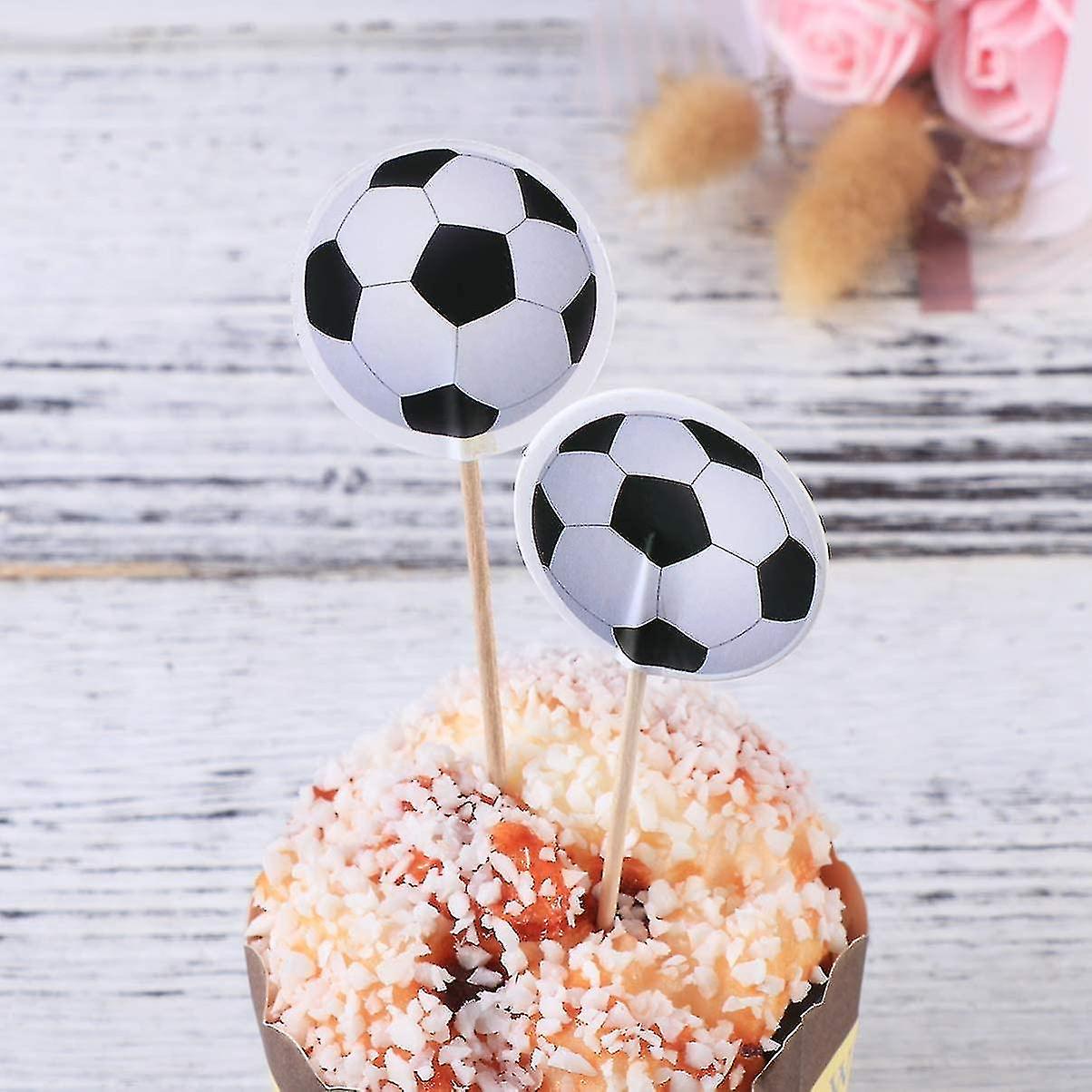 24 Pcs Football Cake Topper Creative Funny Cake Fruit Dessert Insert Card For Birthday Party Festiva