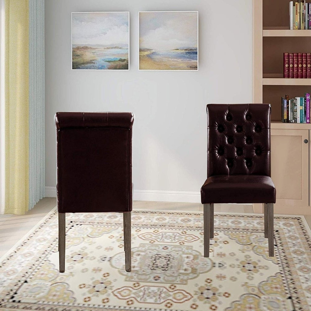 Button Tufted Armless Dining Room Chairs  Set of 2   Transitional   Dining Chairs   by Home Beyond  Houzz