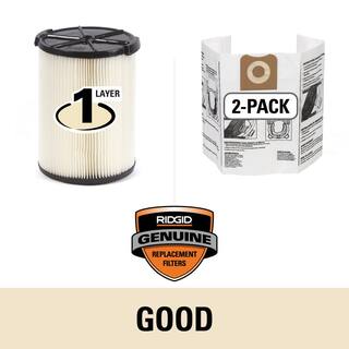 RIDGID Filter Kit with VF4000 Standard Filter and VF3502 Dust Bags (2-pack) for Select 12 -16 Gal. RIDGID WetDry Shop Vacuums VF4500