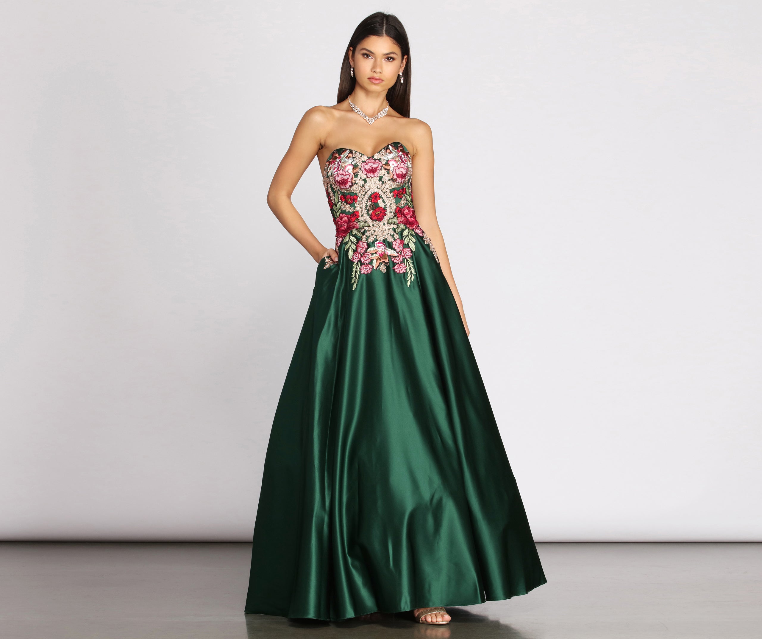 Joanne Floral Satin Ball Gown