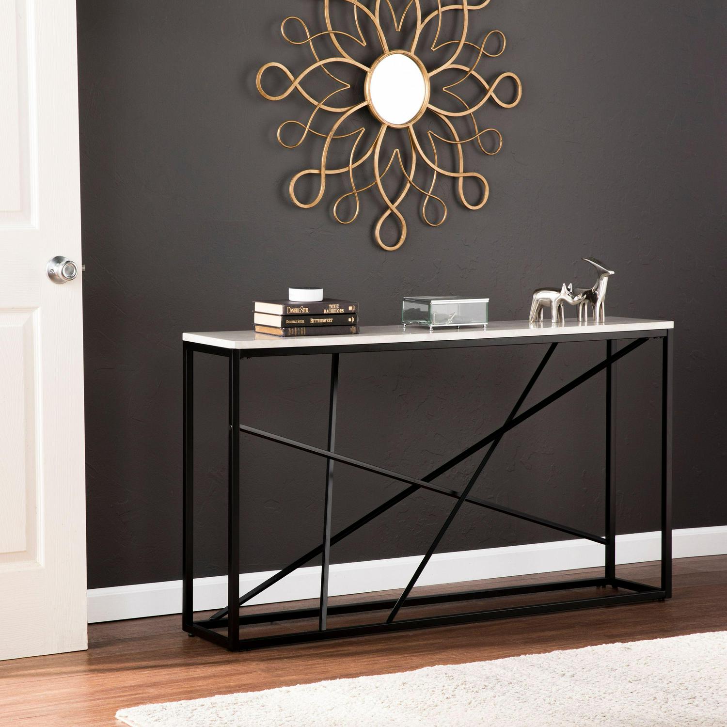 Southern Enterprises Ayrdel Modern Faux Marble 52 Console Table， Black