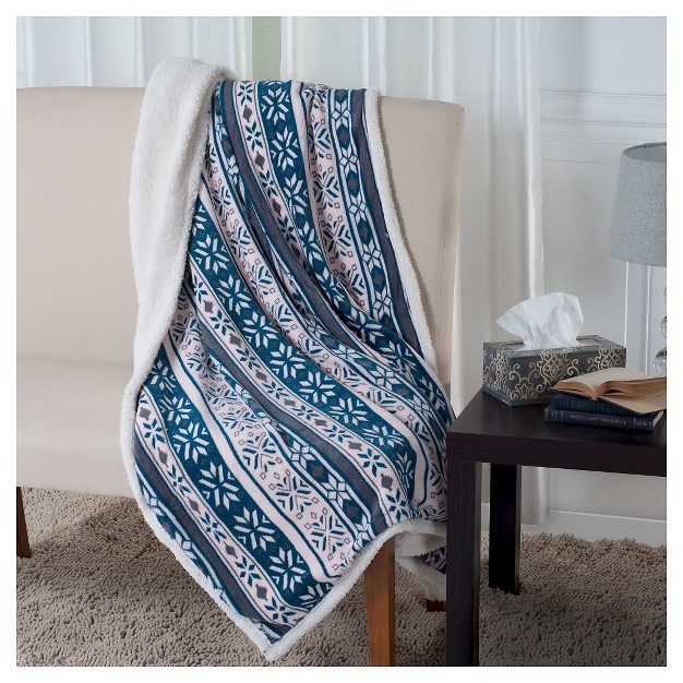 Blue white Fleece Faux Shearling Blanket Throw Blanket Yorkshire Home