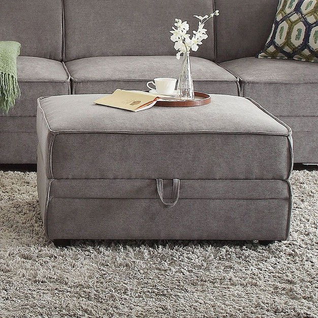 Simple Relax Velvet Ottoman With Storage In Gray