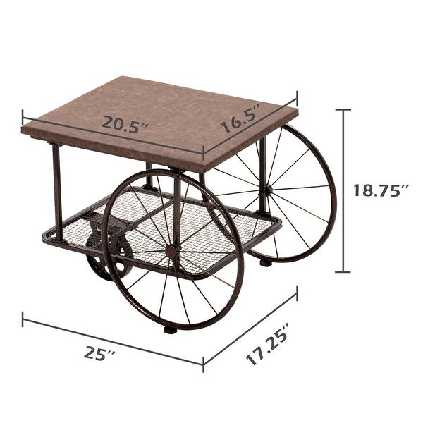 COZAYH Retro Industrial Side Table Mid Century Plant Stand with 2 Tier Open Shelf， Distressed Brown Metal Cart Table