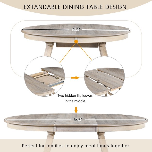 5 Pcs Round Wood Extendable Dining Table Set With 4 Dining Chairs modernluxe