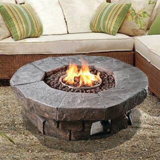 Teamson Home 37.01 in. x 37.01 in. Round Stone Look Outdoor Propane Gas Fire Pit HF11802AA