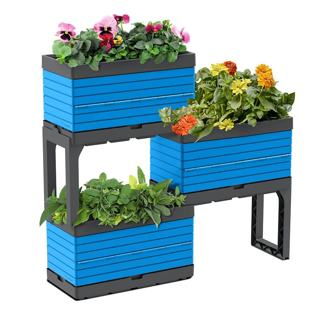 Southern Patio FlexSpace 22 in. x 11 in. x 13 in. Seabreeze Blue Resin Modular Raised Garden Bed HDR-090410