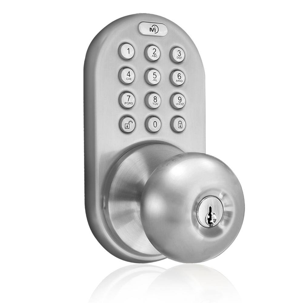 MiLocks Satin Nickle Single-Cylinder Electronic Door Knob with Keyless Back-Lit Keypad Entry DKK-02SN