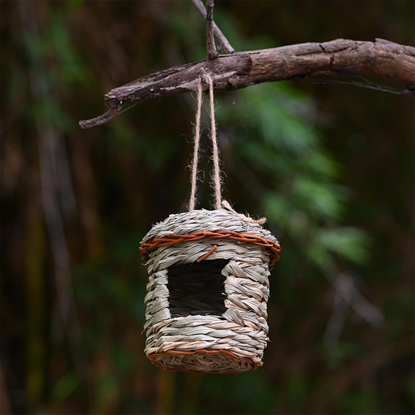 Natural Grass Hung Straw Nest with Viewing Window Parrots Chickadee Canary Bird 14x10cm