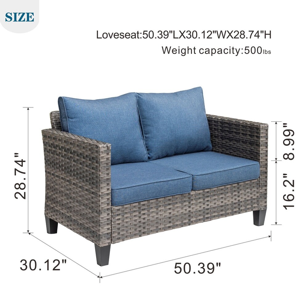 OVIOS Outdoor High back Grey Wicker Loveseat