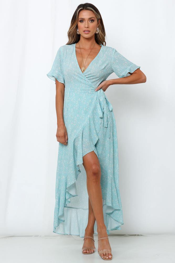 Kiss The Tulips Maxi Dress Aqua