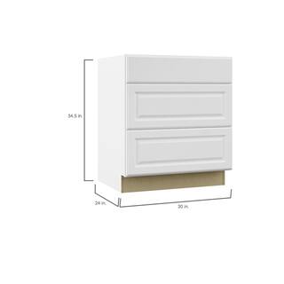 Hampton Bay Hampton Satin White Raised Panel Stock Assembled Pots and Pans Drawer Base Kitchen Cabinet (30 in. x 34.5 in. x 24 in.) KDB30-SW