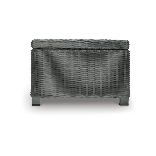 Ellie 50 Inch Outdoor Coffee Table，Lower Shelf，Gray Resin Wicker，Metal