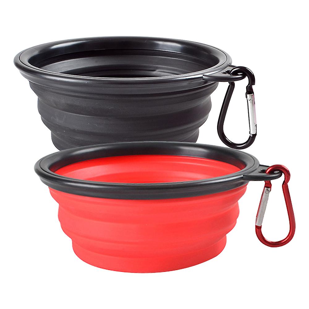 Collapsible Dog Bowl ， 2 Pack Travel Dog Bowls For Cats and Dogs， Folding Dog Bowls Food Dishes With Carabiner Clip-black+red