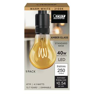 Feit Electric 40-Watt Equivalent A19 Dimmable H Shape Filament Amber Glass E26 Vintage Edison LED Light Bulb Warm White AT19HLEDHDRP