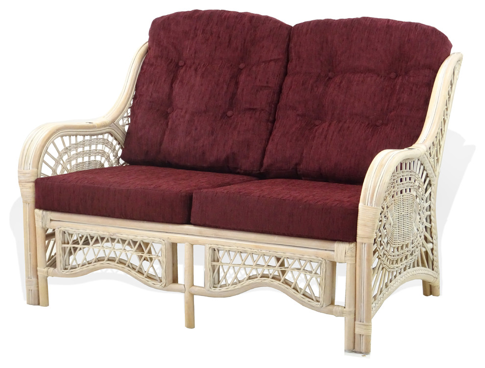 Lounge Malibu Loveseat Sofa Rattan Wicker With Dark Brown Cushion   Tropical   Loveseats   by RattanUSA  Houzz