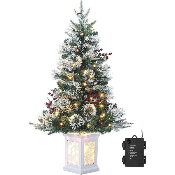 3FT PreLit Fiber Optic Artificial Christmas Tree with 78 Pcs Warm White Led Lights and Snowflake Base