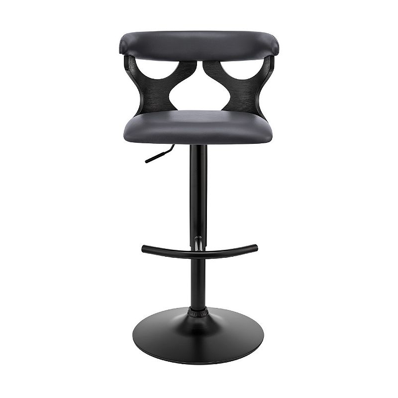 Adjustable Barstool with Curved Cut Out Wooden Back， Black