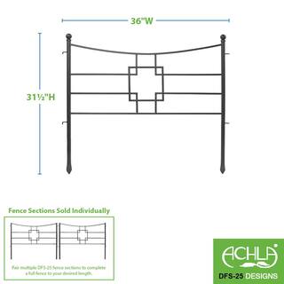 ACHLA DESIGNS 31.5 in. Tall Graphite Powder Coat Iron Square-on-Squares Garden Fence Section (4-Pack) DFS-25-4