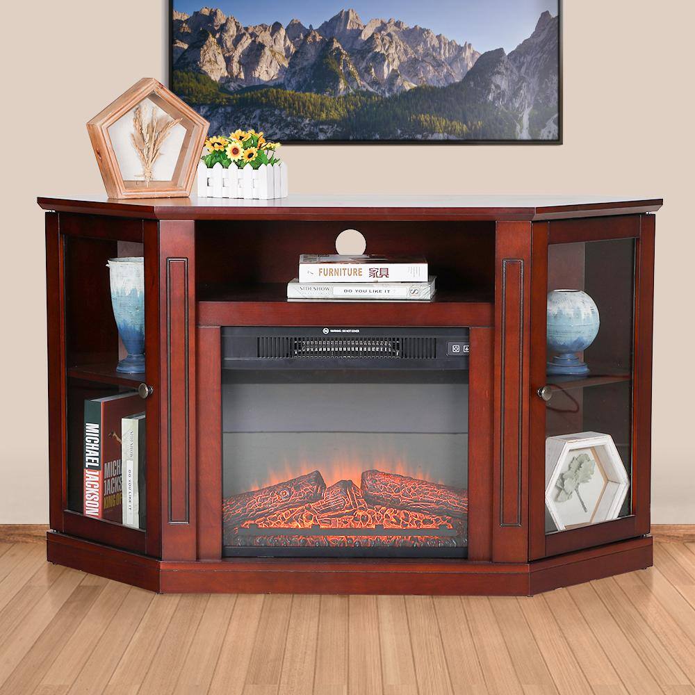 PHI VILLA 48 in. Hexagon Freestanding Electric Fireplace TV Stand in Walnut THD-IF-495-18