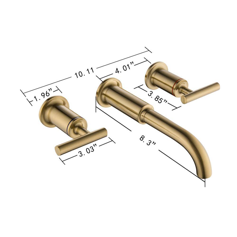 FORCLOVER Double Handle Wall Mounted Bathroom Faucet in Brushed Gold HAT-BF08-BG