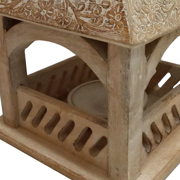 Floral Engraved Decorative Temple Top Mango Wood H...