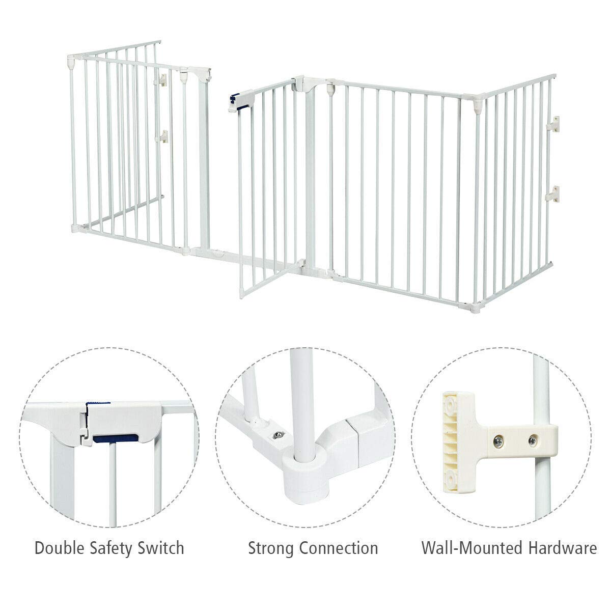 Costzon Baby Safety Gate, 115 Inch Length 5 Panel Adjustable Wide Fireplace Fence