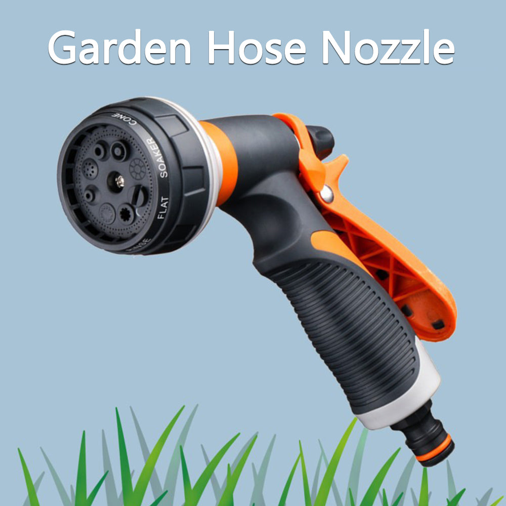 Garden Hose Nozzle 8 Spray Patterns High Pressure Car Washer Jet/ Fan/ Rinse/ Mist Hand Sprayer Sprinkler for Bike Washing Floor Fence Patio Cleaning Flowers Watering Pet Shower Lawn Irrigat