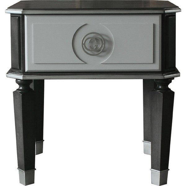 MDF End Table with 1 Drawer and Turned Tapered Legs - Gray and Silver - 24 L x 24 W x 24.21 H Inches