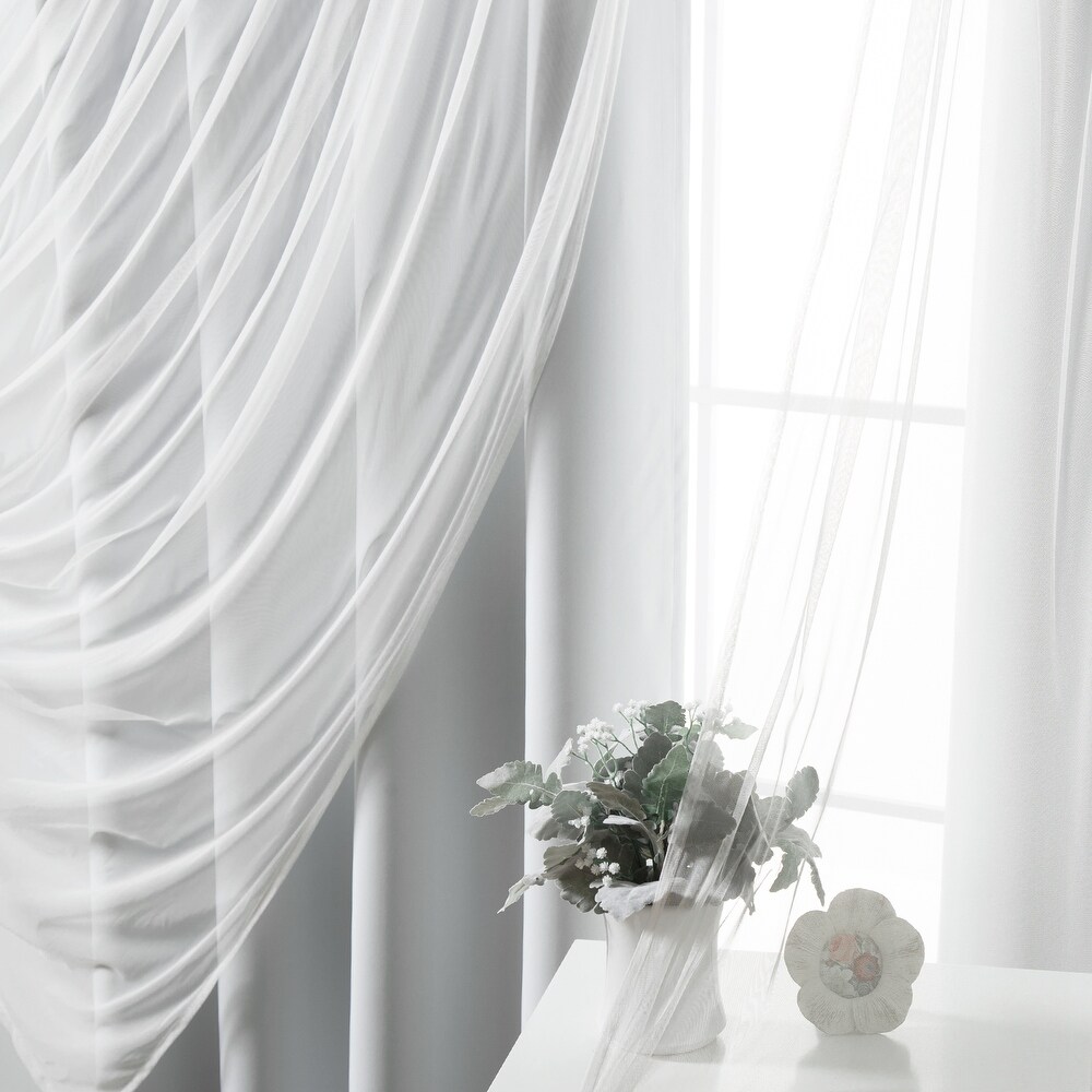 Aurora Home Tulle Sheer with Attached Valance   Blackout Mix   Match