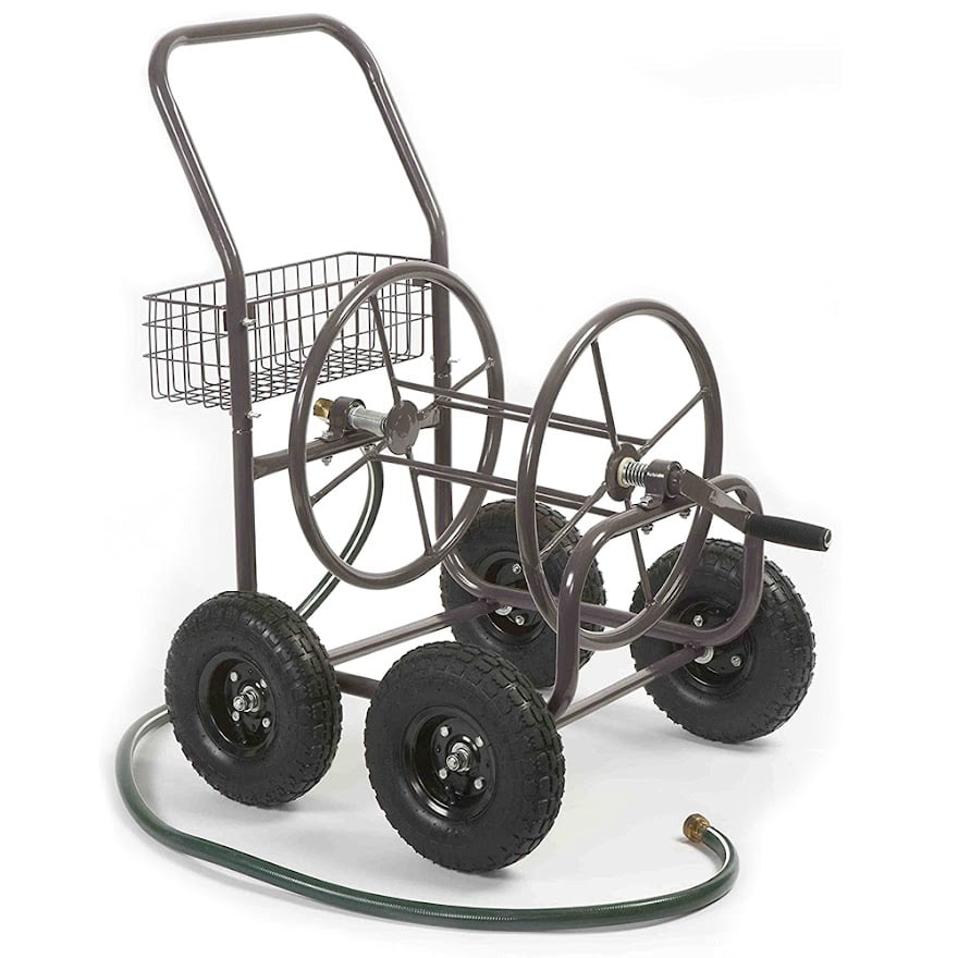 Heavy Duty Hose Reel Cart， Heavy Duty Hose Reel with 4 Solid Wheels， Slide Hose Guide System for Garden and Yard