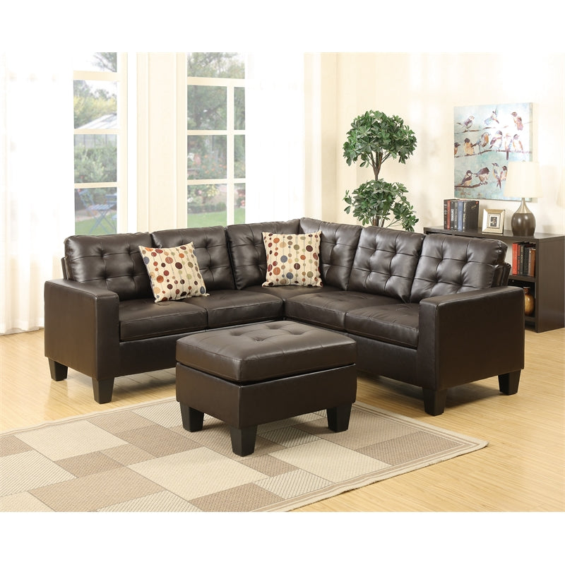 Simple Relax 4-pcs Modular Sectional w/ ottoman- Espresso-Bonded Leather