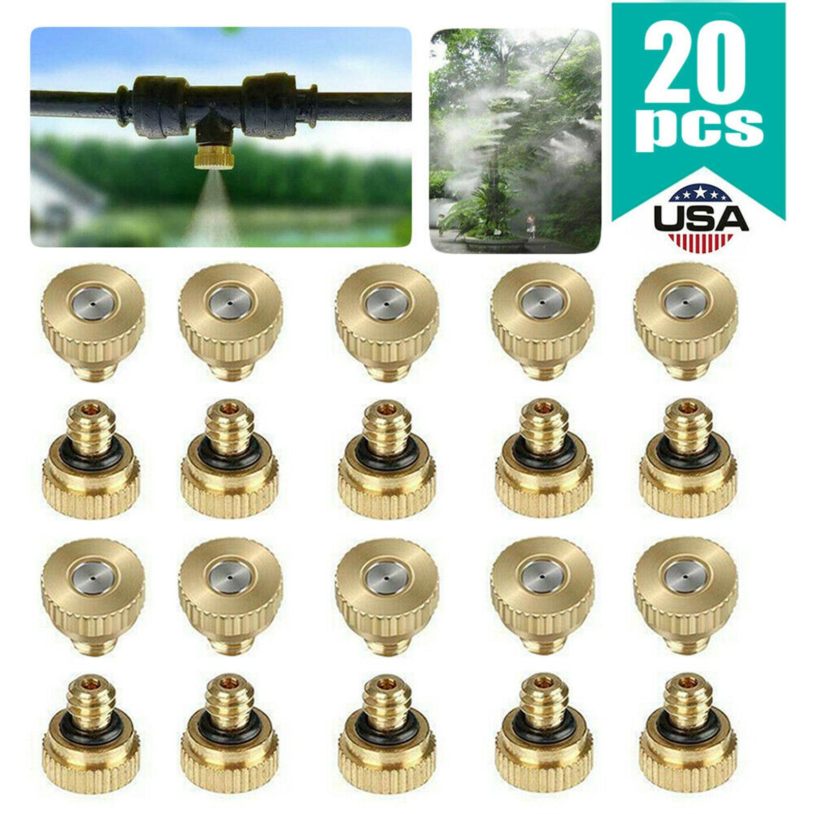 20 Pack Brass Misting Nozzles Replacement Heads for Garden Patio Lawn Landscaping and Outdoor Cooling Mister .6mm