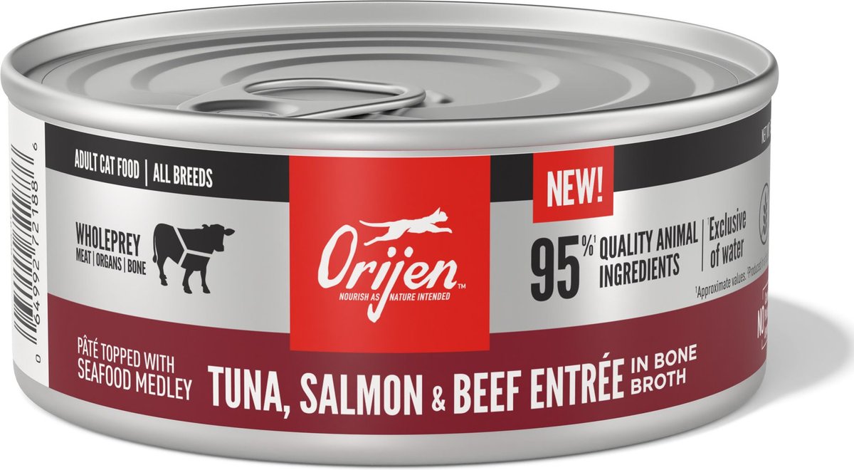 ORIJEN Tuna， Salmon + Beef Entree in Bone Broth Wet Cat Food