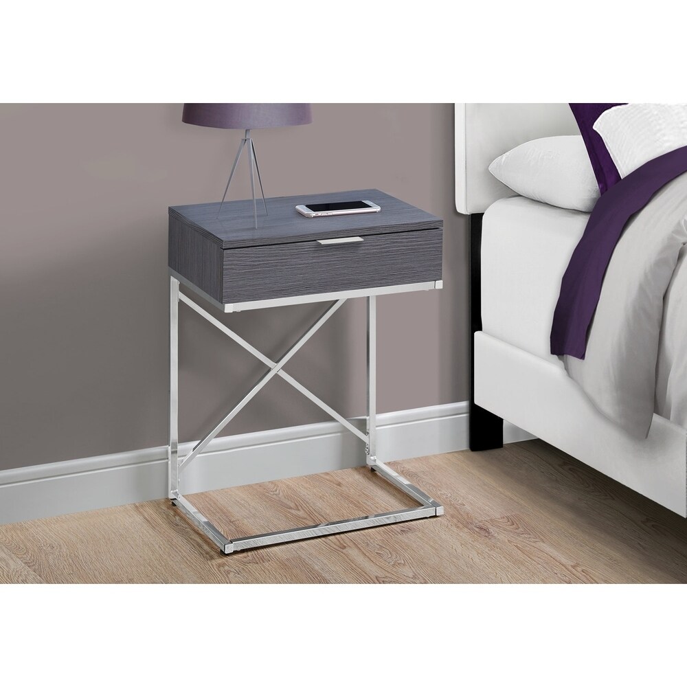 Accent Table  Side  End  Nightstand  Lamp  Storage Drawer  Living Room  Bedroom  Metal  Laminate  Chrome  Contemporary