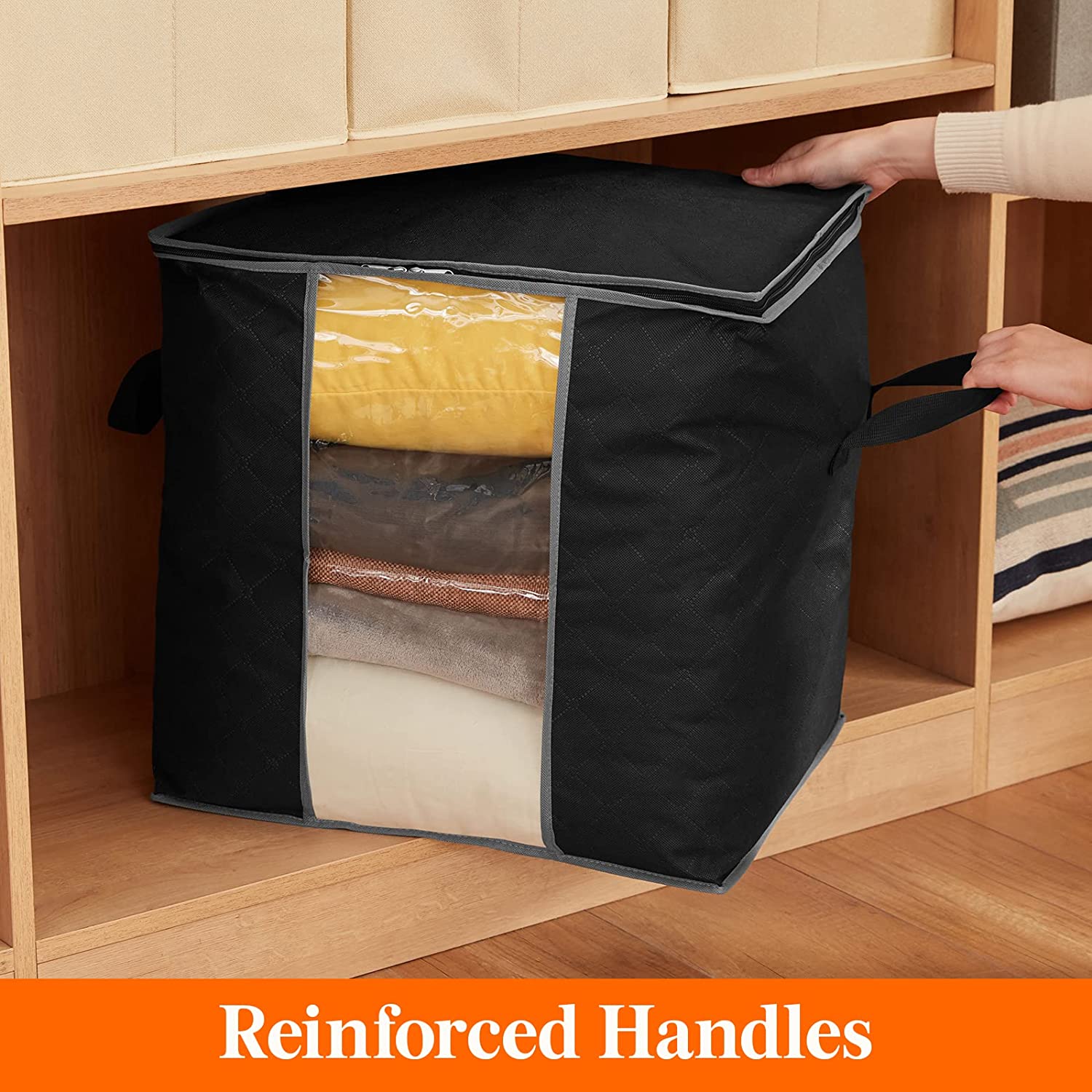 Lifewit Clothes Storage Bag 90L Large Capacity Organizer for Bedroom Storage Foldable, 3 Pack, Black