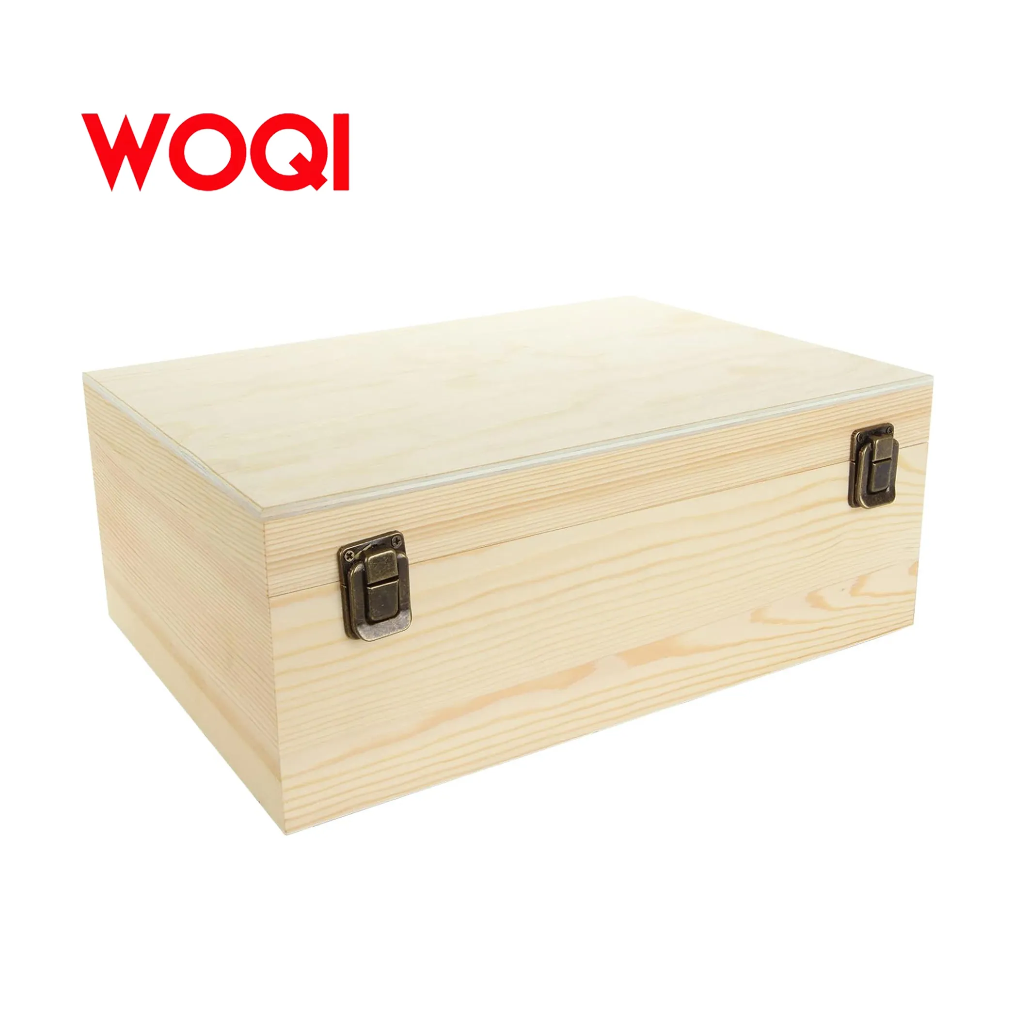 WOQI wooden storage box with hinged lid and locking key