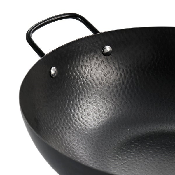 13 Inch Heavy Gauge Carbon Steel Wok in Black