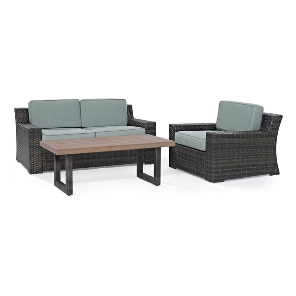 Beaufort 3 Piece Outdoor Wicker Seating Set With Mist Cushion - Loveseat， Chair ， Coffee Table