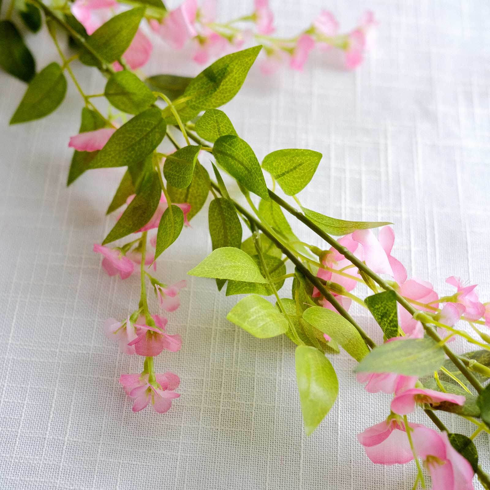 2 Pack Pink Silk Wisteria Flower Garland Hanging Vines, Artificial Floral Garland Wedding Arch Decor - 6ft