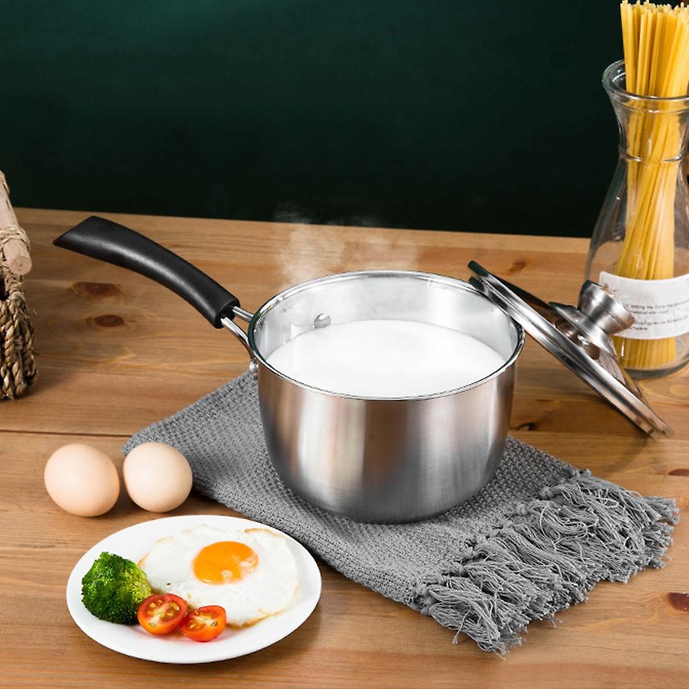 Household Kitchen Stainless Steel Heat Insulation Handle Soup Noddles Pot with Glass Lid (16cm)