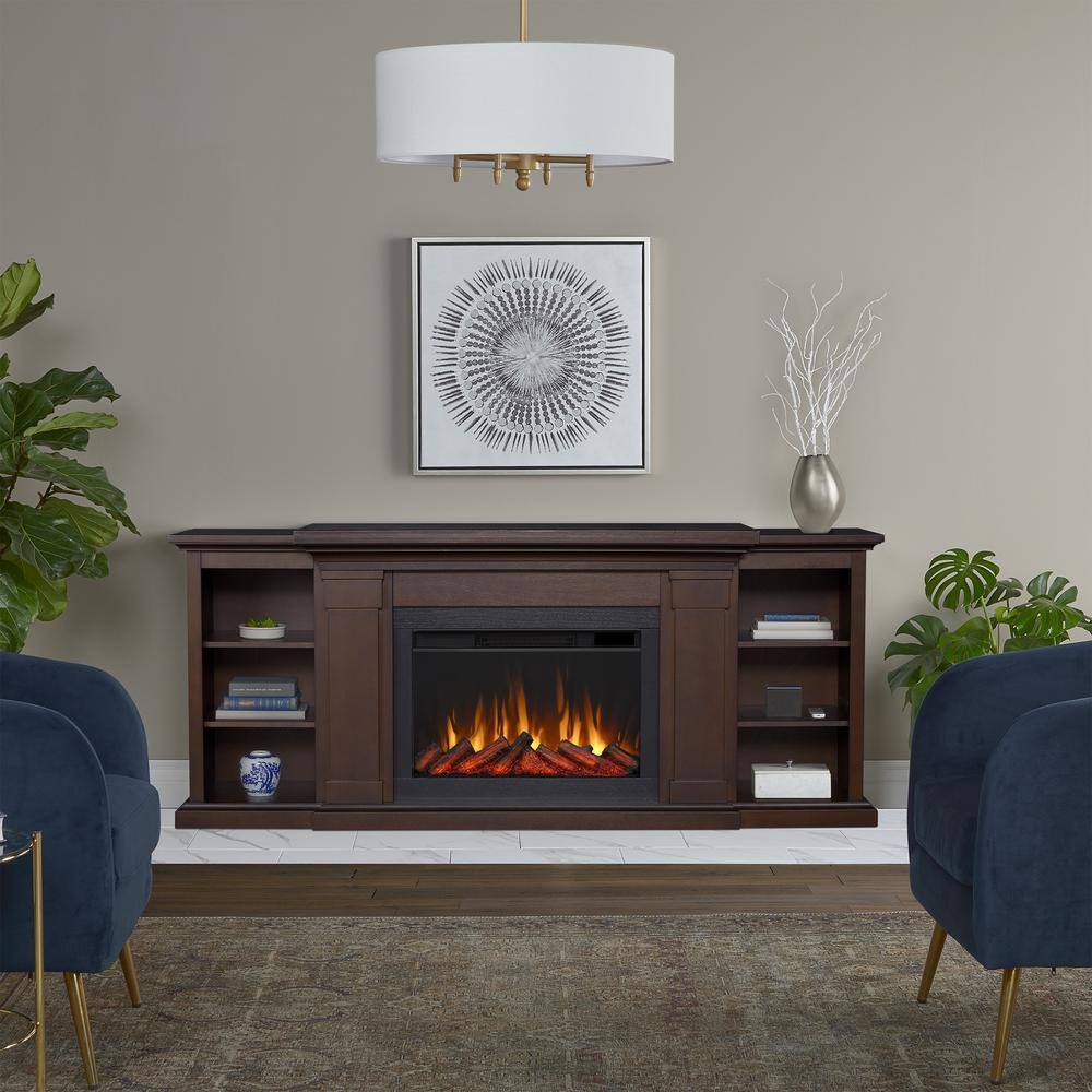 Real Flame Winterset Slim 74 in. Freestanding Wooden Electric Fireplace TV Stand in Dark Walnut 8022E-DW