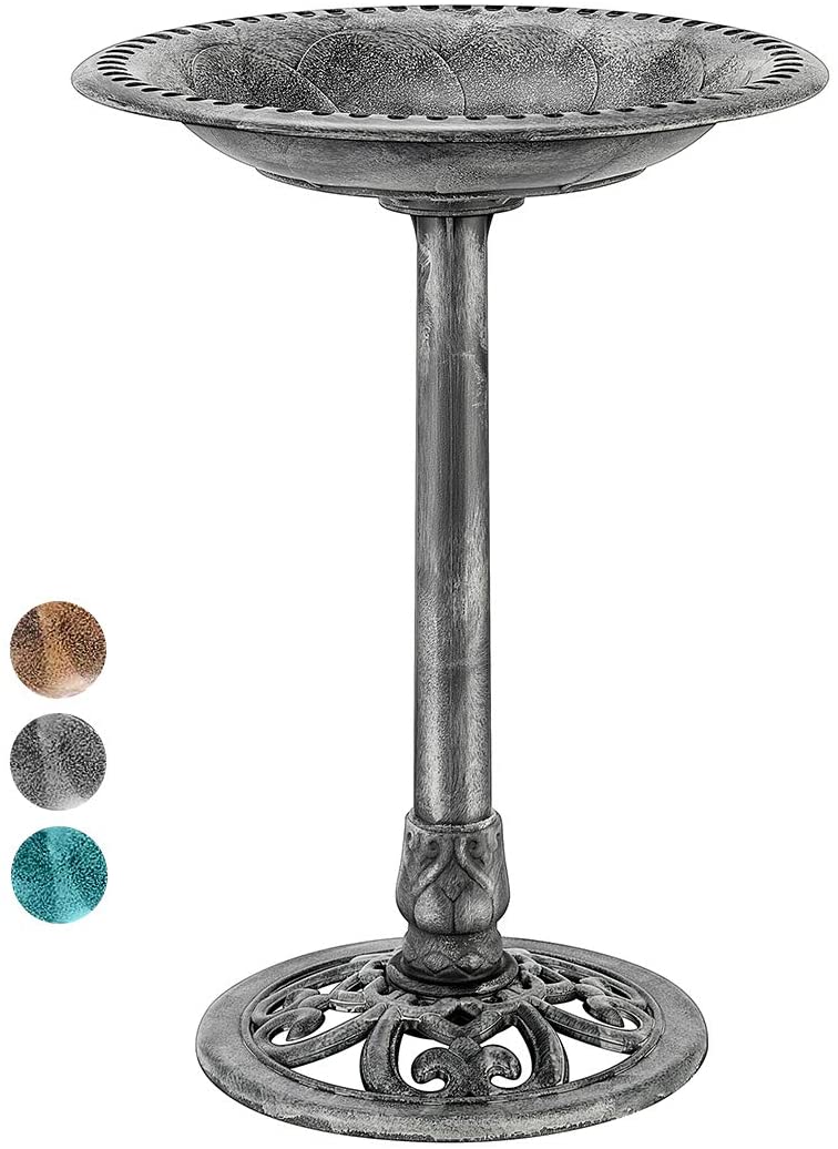 VIVOHOME 28 Inch Height Polyresin Lightweight Antique Outdoor Garden Bird Bath Gray