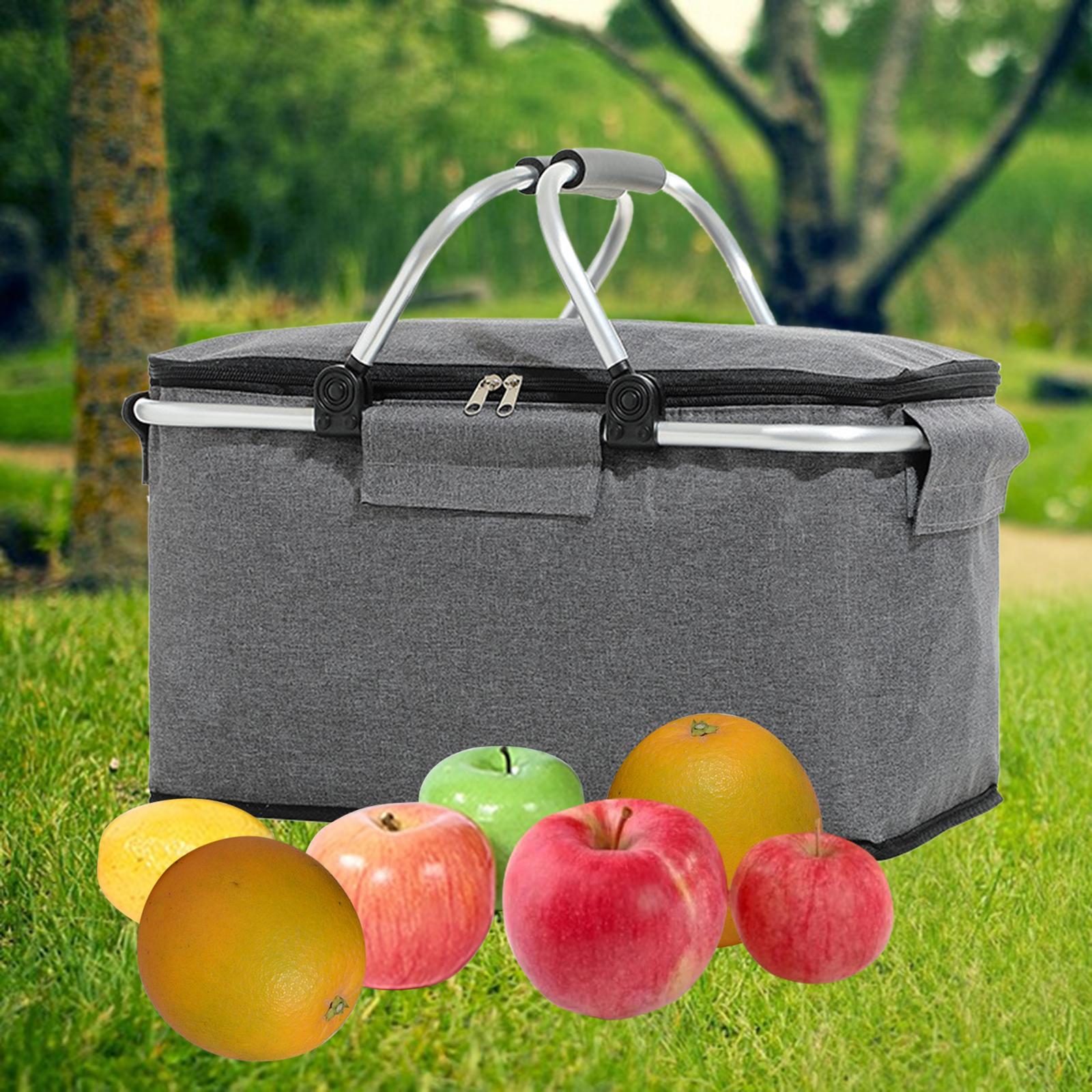 Large Size Picnic Basket Strong Aluminum Waterproof Collapsible Easy Storage Camping Picnicking Lake Trips Family Vacations Keeps Food Cold Gray 42x23x23cm