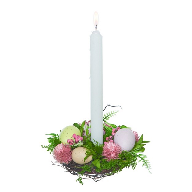 Transpac Natural Fiber 7 09 In Multicolor Easter Twig And Egg Candle Ring