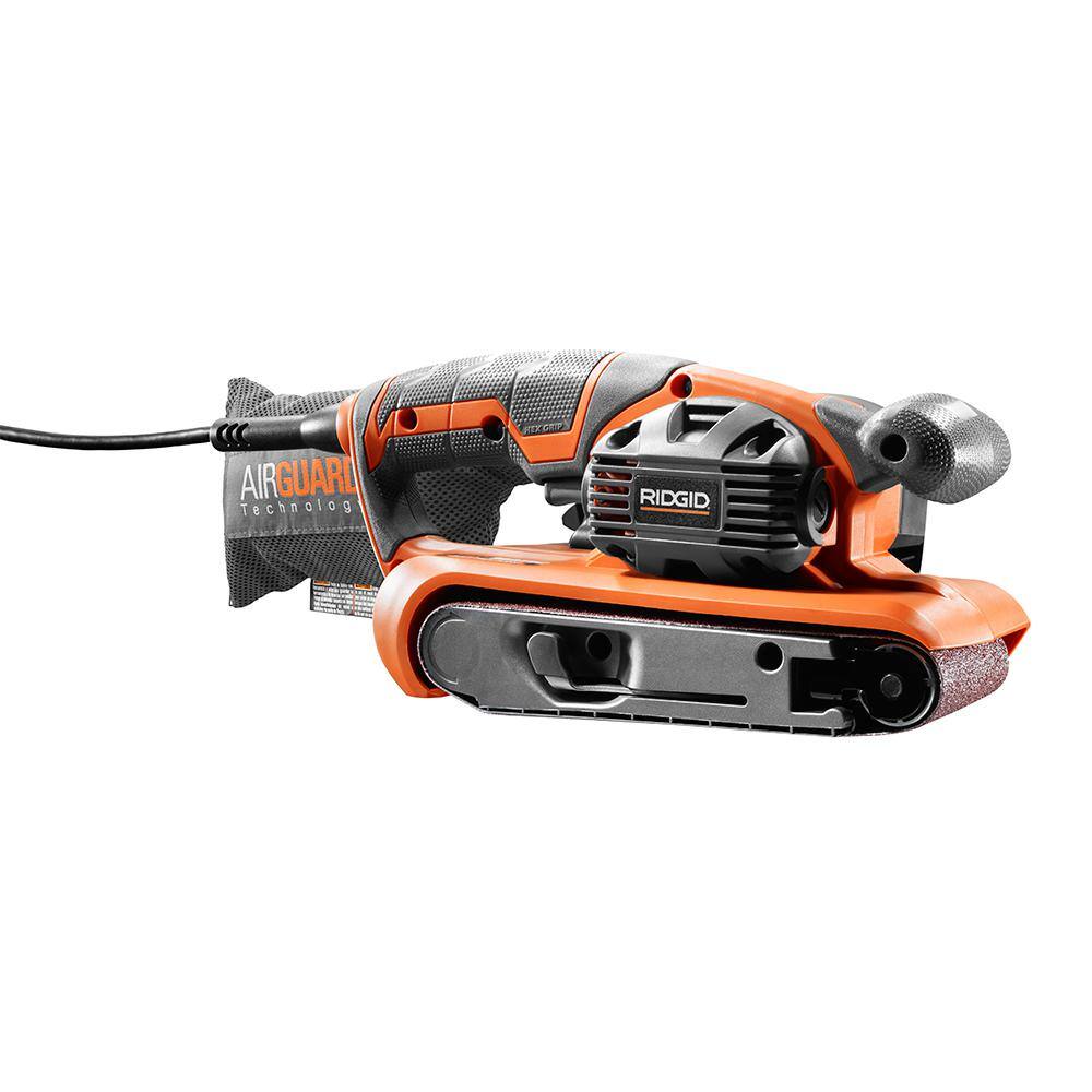 RIDGID 6.5 Amp Corded 3 in.W x 18 in.L Heavy-Duty Variable Speed Belt Sander with AIRGUARD Technology R27401